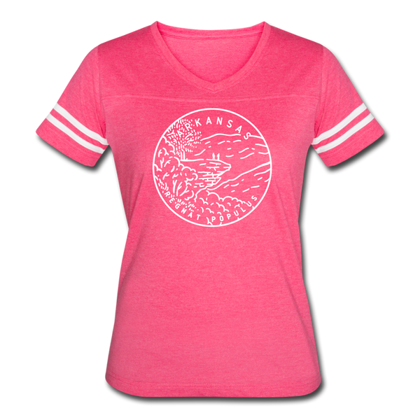 Arkansas Women’s Vintage Sport T-Shirt - State Design Women’s Arkansas Shirt - vintage pink/white