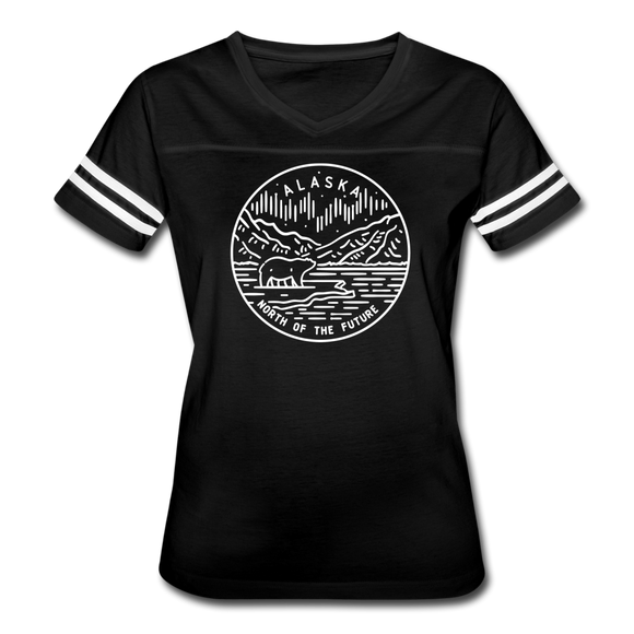 Alaska Women’s Vintage Sport T-Shirt - State Design Women’s Alaska Shirt - black/white