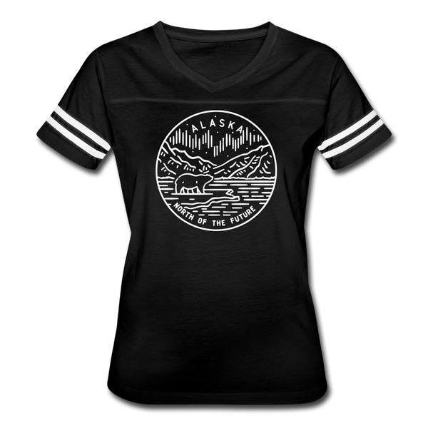 Alaska Women’s Vintage Sport T-Shirt - State Design Women’s Alaska Shirt - black/white