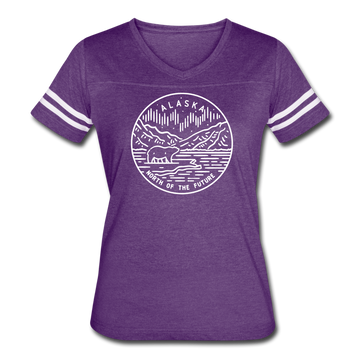 Alaska Women’s Vintage Sport T-Shirt - State Design Women’s Alaska Shirt - vintage purple/white