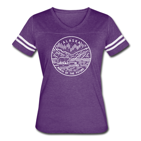 Alaska Women’s Vintage Sport T-Shirt - State Design Women’s Alaska Shirt - vintage purple/white