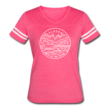 Alaska Women’s Vintage Sport T-Shirt - State Design Women’s Alaska Shirt - vintage pink/white