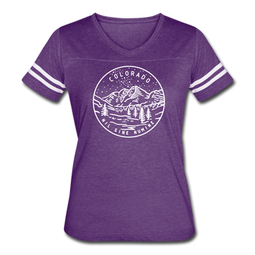 Colorado Women’s Vintage Sport T-Shirt - State Design Women’s Colorado Shirt - vintage purple/white