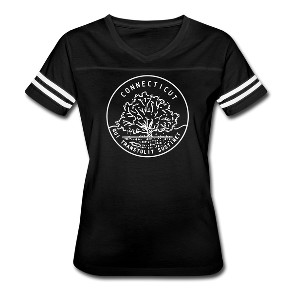 Connecticut Women’s Vintage Sport T-Shirt - State Design Women’s Connecticut Shirt - black/white