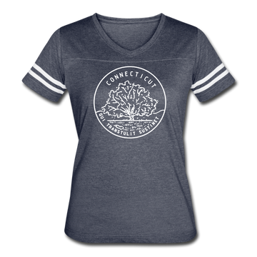Connecticut Women’s Vintage Sport T-Shirt - State Design Women’s Connecticut Shirt - vintage navy/white