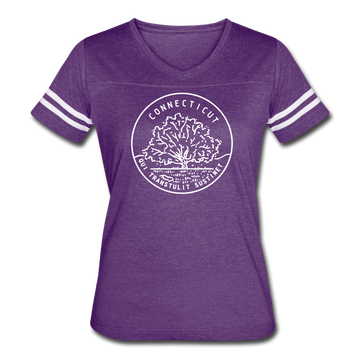 Connecticut Women’s Vintage Sport T-Shirt - State Design Women’s Connecticut Shirt - vintage purple/white