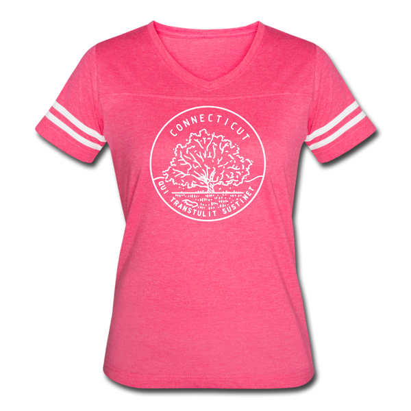 Connecticut Women’s Vintage Sport T-Shirt - State Design Women’s Connecticut Shirt - vintage pink/white