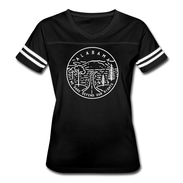 Alabama Women’s Vintage Sport T-Shirt - State Design Women’s Alabama Shirt - black/white