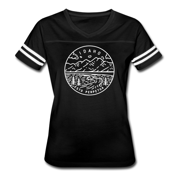 Idaho Women’s Vintage Sport T-Shirt - State Design Women’s Idaho Shirt - black/white