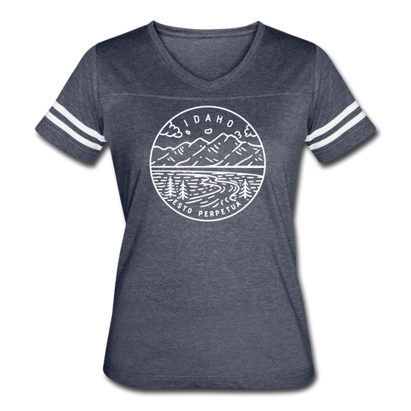 Idaho Women’s Vintage Sport T-Shirt - State Design Women’s Idaho Shirt - vintage navy/white