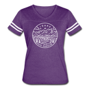 Idaho Women’s Vintage Sport T-Shirt - State Design Women’s Idaho Shirt - vintage purple/white