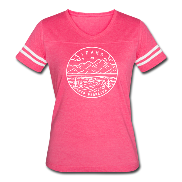Idaho Women’s Vintage Sport T-Shirt - State Design Women’s Idaho Shirt - vintage pink/white