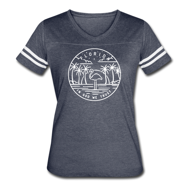 Florida Women’s Vintage Sport T-Shirt - State Design Women’s Florida Shirt - vintage navy/white