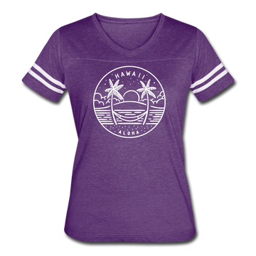 Hawaii Women’s Vintage Sport T-Shirt - State Design Women’s Hawaii Shirt - vintage purple/white
