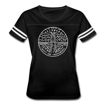 Delaware Women’s Vintage Sport T-Shirt - State Design Women’s Delaware Shirt - black/white