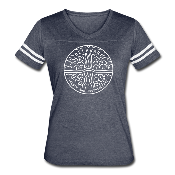 Delaware Women’s Vintage Sport T-Shirt - State Design Women’s Delaware Shirt - vintage navy/white
