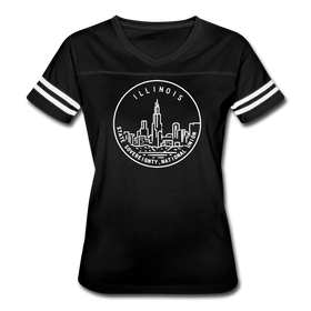 Illinois Women’s Vintage Sport T-Shirt - State Design Women’s Illinois Shirt - black/white