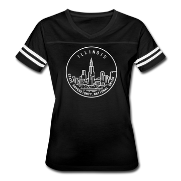 Illinois Women’s Vintage Sport T-Shirt - State Design Women’s Illinois Shirt - black/white