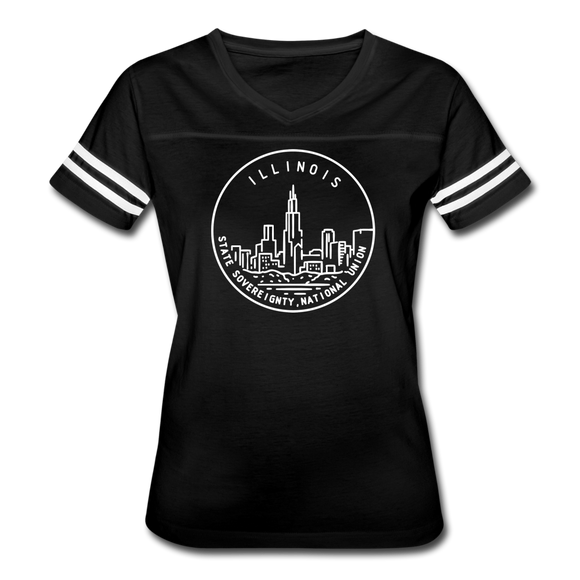 Illinois Women’s Vintage Sport T-Shirt - State Design Women’s Illinois Shirt - black/white