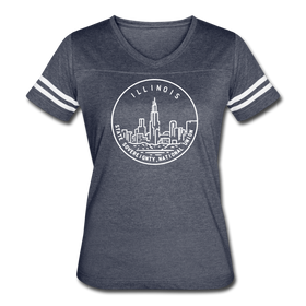 Illinois Women’s Vintage Sport T-Shirt - State Design Women’s Illinois Shirt - vintage navy/white