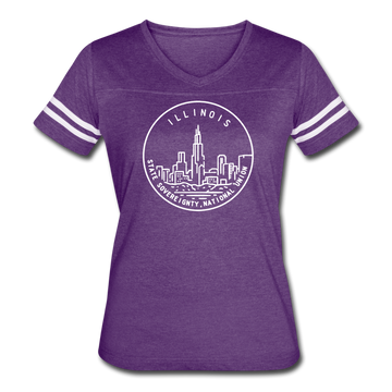 Illinois Women’s Vintage Sport T-Shirt - State Design Women’s Illinois Shirt - vintage purple/white