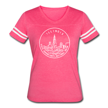 Illinois Women’s Vintage Sport T-Shirt - State Design Women’s Illinois Shirt - vintage pink/white