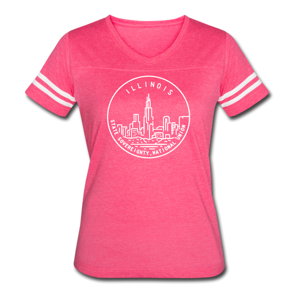 Illinois Women’s Vintage Sport T-Shirt - State Design Women’s Illinois Shirt - vintage pink/white