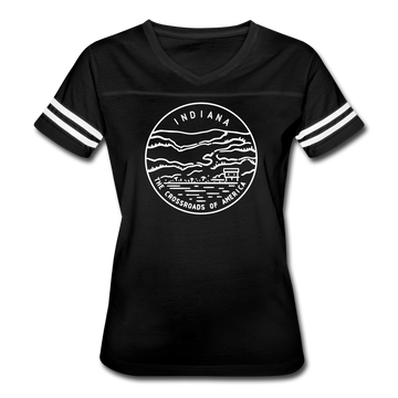 Indiana Women’s Vintage Sport T-Shirt - State Design Women’s Indiana Shirt - black/white