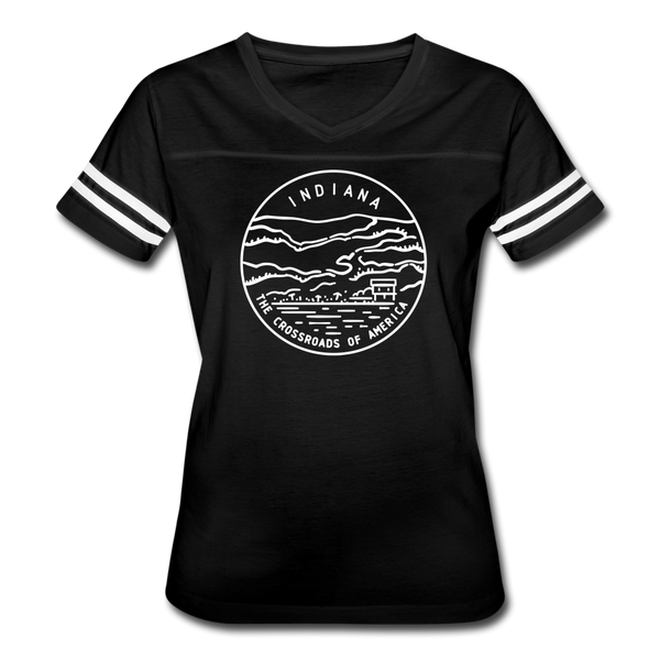 Indiana Women’s Vintage Sport T-Shirt - State Design Women’s Indiana Shirt - black/white
