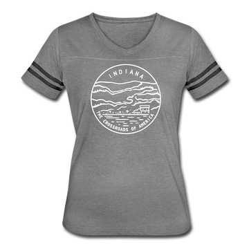 Indiana Women’s Vintage Sport T-Shirt - State Design Women’s Indiana Shirt - heather gray/charcoal