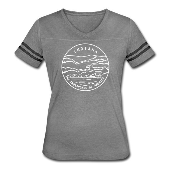 Indiana Women’s Vintage Sport T-Shirt - State Design Women’s Indiana Shirt - heather gray/charcoal