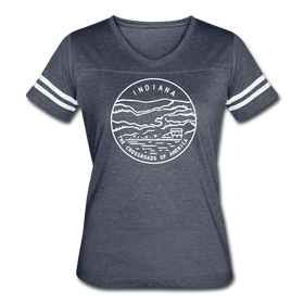 Indiana Women’s Vintage Sport T-Shirt - State Design Women’s Indiana Shirt - vintage navy/white