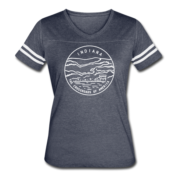 Indiana Women’s Vintage Sport T-Shirt - State Design Women’s Indiana Shirt - vintage navy/white