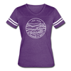 Indiana Women’s Vintage Sport T-Shirt - State Design Women’s Indiana Shirt - vintage purple/white
