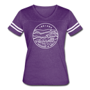Indiana Women’s Vintage Sport T-Shirt - State Design Women’s Indiana Shirt - vintage purple/white