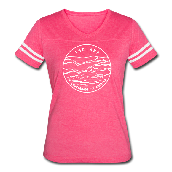 Indiana Women’s Vintage Sport T-Shirt - State Design Women’s Indiana Shirt - vintage pink/white