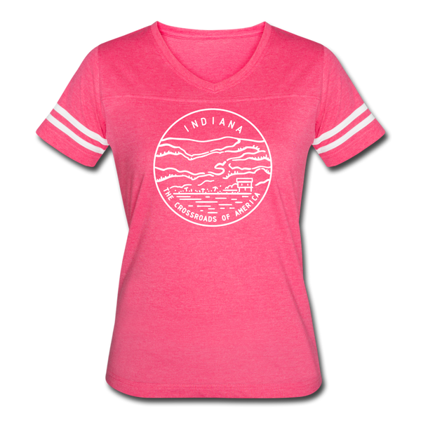 Indiana Women’s Vintage Sport T-Shirt - State Design Women’s Indiana Shirt - vintage pink/white