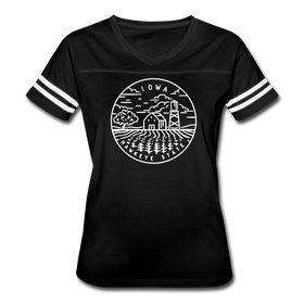 Iowa Women’s Vintage Sport T-Shirt - State Design Women’s Iowa Shirt - black/white