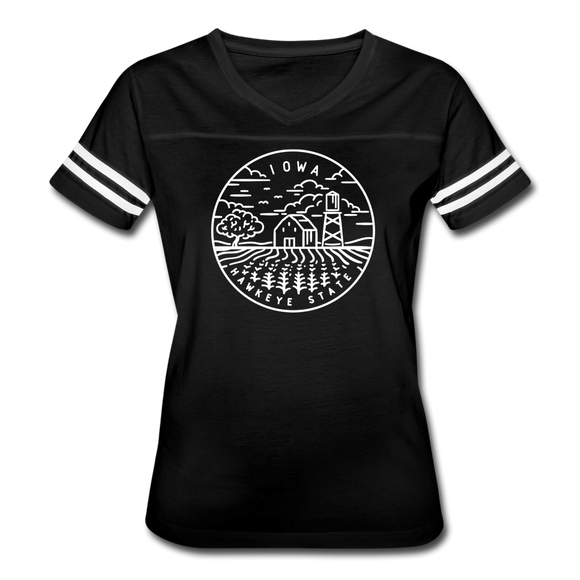 Iowa Women’s Vintage Sport T-Shirt - State Design Women’s Iowa Shirt - black/white