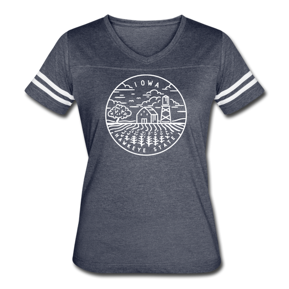 Iowa Women’s Vintage Sport T-Shirt - State Design Women’s Iowa Shirt - vintage navy/white