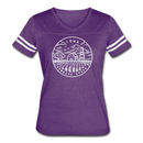 Iowa Women’s Vintage Sport T-Shirt - State Design Women’s Iowa Shirt - vintage purple/white