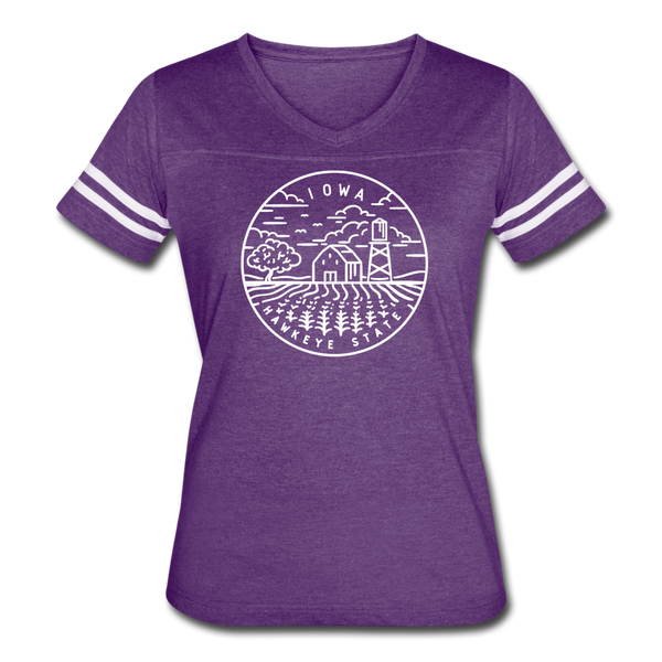 Iowa Women’s Vintage Sport T-Shirt - State Design Women’s Iowa Shirt - vintage purple/white