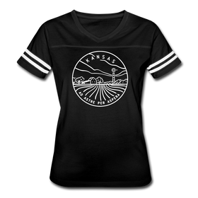 Kansas Women’s Vintage Sport T-Shirt - State Design Women’s Kansas Shirt - black/white