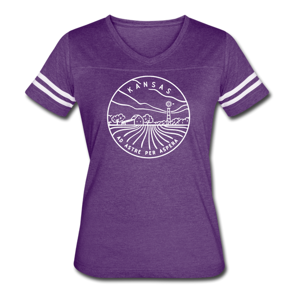 Kansas Women’s Vintage Sport T-Shirt - State Design Women’s Kansas Shirt - vintage purple/white