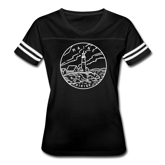 Maine Women’s Vintage Sport T-Shirt - State Design Women’s Maine Shirt - black/white