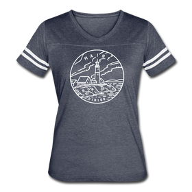 Maine Women’s Vintage Sport T-Shirt - State Design Women’s Maine Shirt - vintage navy/white