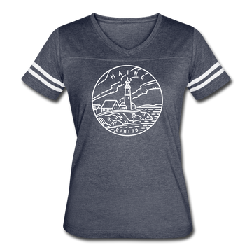 Maine Women’s Vintage Sport T-Shirt - State Design Women’s Maine Shirt - vintage navy/white