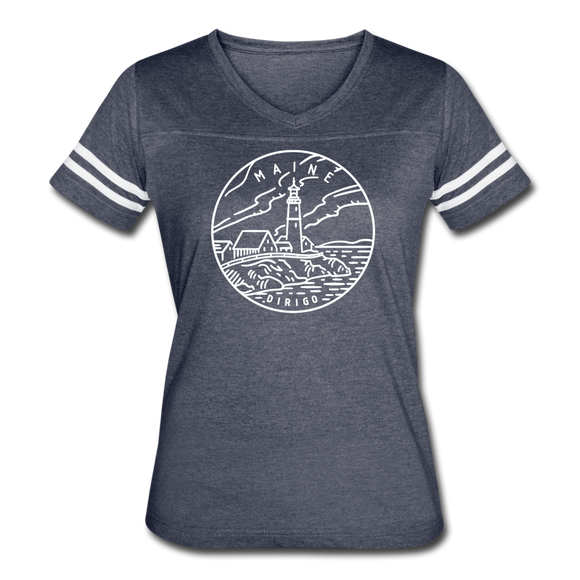 Maine Women’s Vintage Sport T-Shirt - State Design Women’s Maine Shirt - vintage navy/white