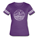 Maine Women’s Vintage Sport T-Shirt - State Design Women’s Maine Shirt - vintage purple/white