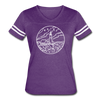 Maine Women’s Vintage Sport T-Shirt - State Design Women’s Maine Shirt - vintage purple/white